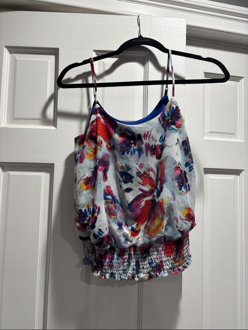Floral Print Spaghetti Strap Blouson Tank Top - Multicolor